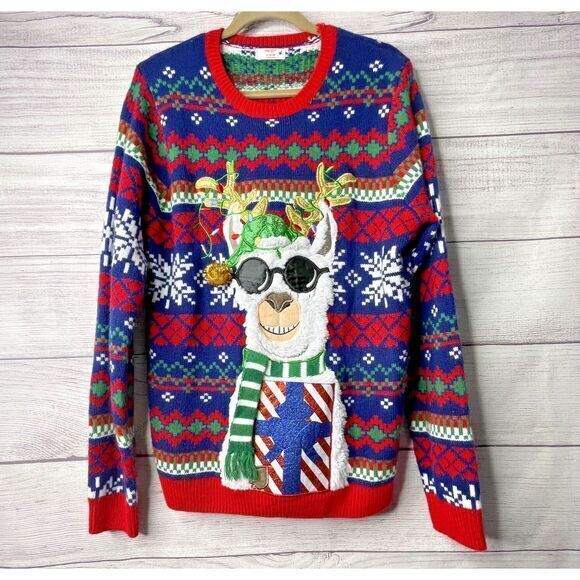 Holiday Time Ugly Christmas‎ Sweater Holiday Party Men's size M Llama Multicolor - Picture 1 of 6